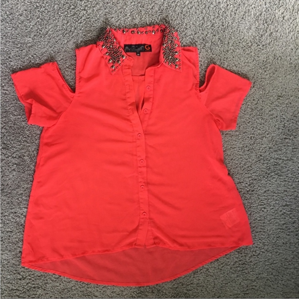 Embellished Coral Top